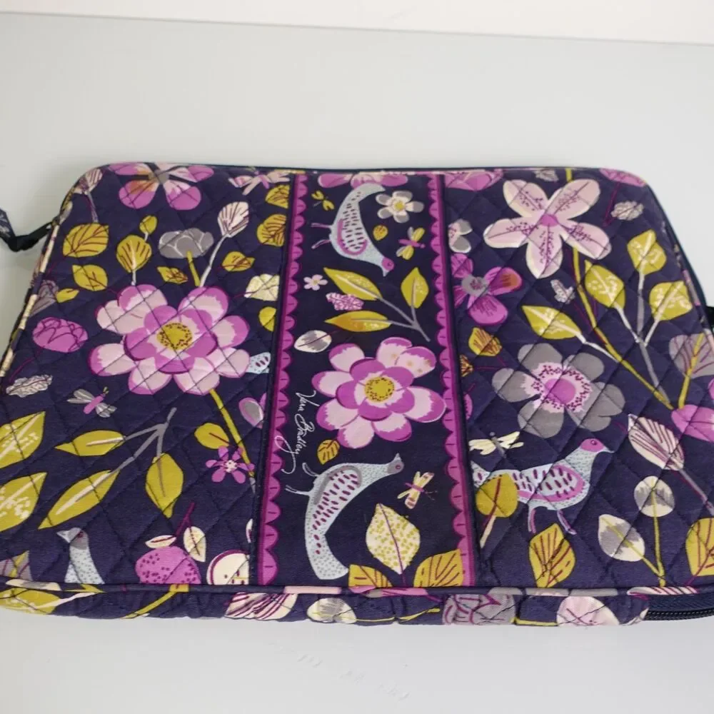 Vera Bradley Floral Birds Nightingale Laptop Zipper Sleeve 11 x 14” Purple Blue
